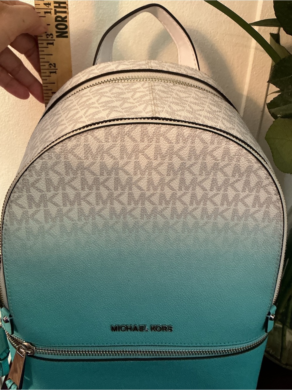 Michael Kors Teal Ombre Logo Backpack like new - Picture 6 of 10